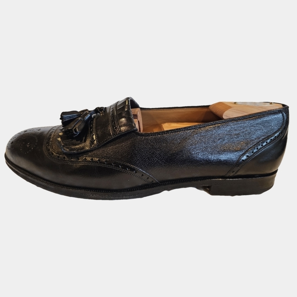 Mezlan Vintage Black Leather Tassel Jordan Wingtip Loafers Size 9.5